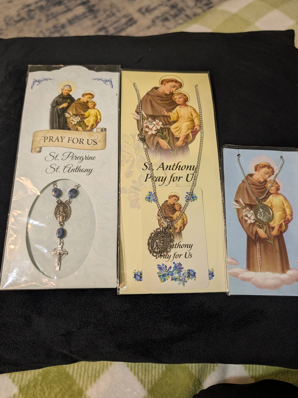 Christian Religious Medals Set of 3: St. Anthony Necklace, St. Peregrine Rosary